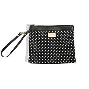 St. John Black White Polka Dot Zip Top Clutch‎ Wristlet Makeup Bag Purse EUC